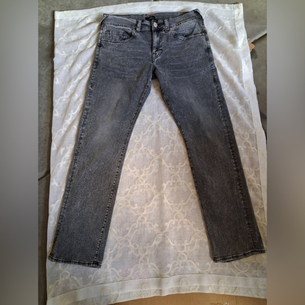 True Religon Mens Ricky Straight Relaxed Jeans Grey Crisp Wash Size 34